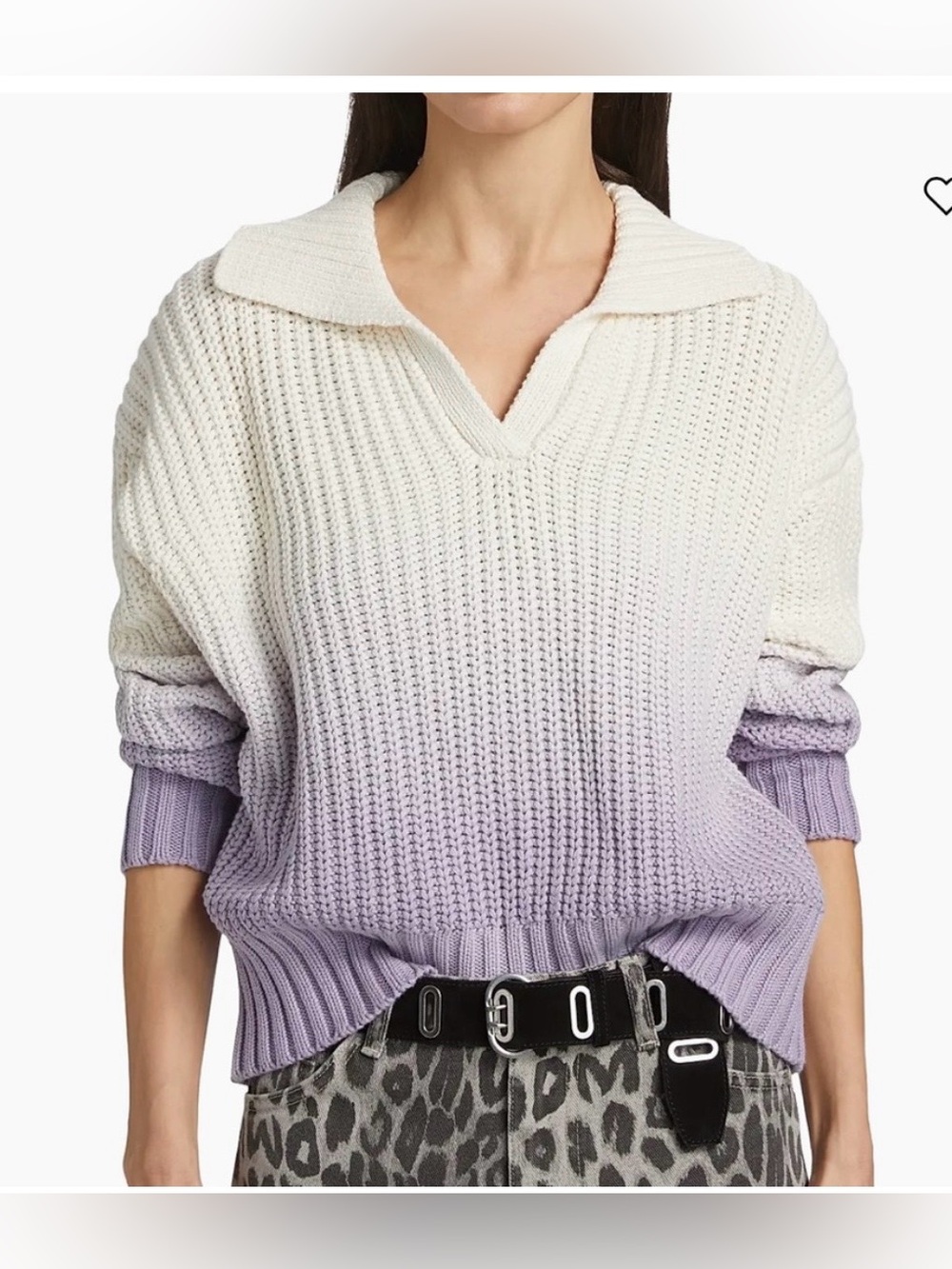 Splendid Raya Ombré Knit Polo Sweater Cream/ Lavender Size Small